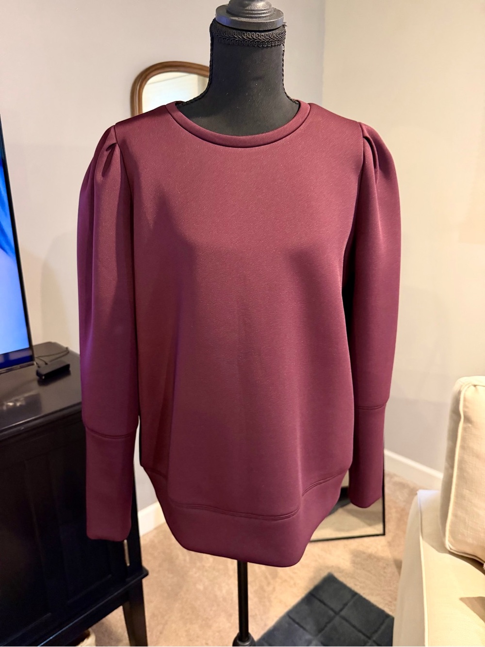 Stella & Dot Plum Puff-Sleeve Crewneck Sweatshirt